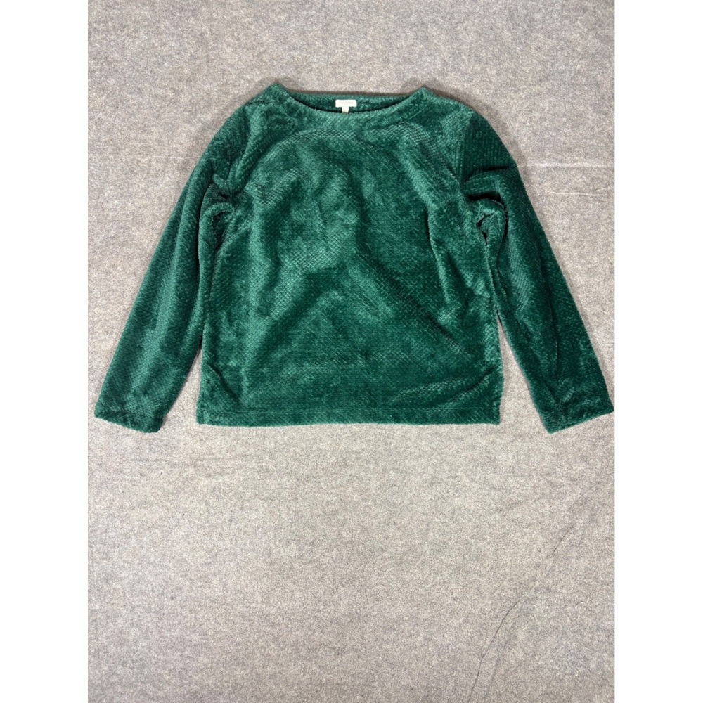 Talbots Womens Emerald Green Plush Fleece Faux Fur Pullover Top Size M ID7203